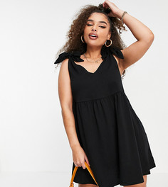 Черное платье мини с присборенной юбкой и завязками на плечах ASOS DESIGN Curve-Черный цвет
