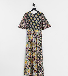 Чайное платье миди с комбинированным цветочным принтом и рукавами-кимоно ASOS DESIGN Curve-Многоцветный