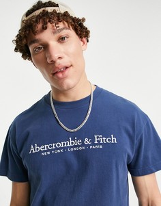 Футболка цвета моря с вышитым логотипом Abercrombie & Fitch-Темно-синий