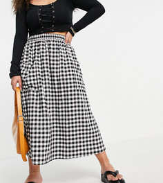 Фактурная юбка миди в черно-белую клетку с карманами ASOS DESIGN Curve-Многоцветный