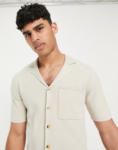 Светло-коричневая трикотажная рубашка с короткими рукавами и отложным воротником Only & Sons-Коричневый цвет