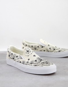 Бело-черные кеды-слипоны с принтом в стиле банданы Vans Classic-Белый