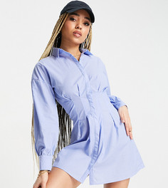 Голубое полосатое платье-рубашка с защипами на талии Missguided-Голубой