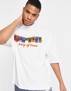 Белая футболка в стиле oversized с винтажной надписью "Budweiser" ASOS DESIGN-Белый