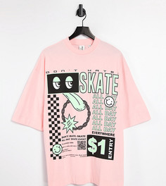 Розовая oversized-футболка с принтом "Skate" COLLUSION-Розовый цвет