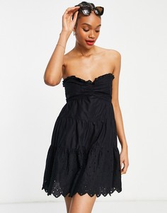 Черное пляжное платье-бандо мини с вышивкой бродери River Island-Черный цвет