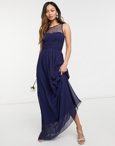 Темно-синее шифоновое платье макси с искусственным жемчугом Little Mistress bridesmaid-Темно-синий
