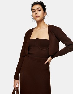 Короткий вязаный кардиган темно-коричневого цвета Topshop-Коричневый цвет