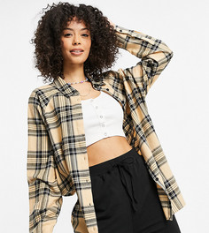Рубашка бойфренда в светло-коричневую и черную клетку ASOS DESIGN Tall-Многоцветный