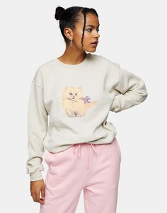 Светло-бежевый свитшот с принтом кота Topshop