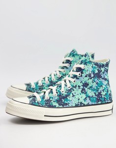 Высокие кеды ярко-зеленого цвета с пиксельным камуфляжным принтом Converse Chuck 70-Зеленый цвет
