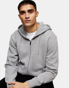 Худи серого меланжевого цвета на молнии Topman-Серый