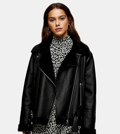 Черная короткая куртка из искусственной кожи Topshop Petite-Черный цвет