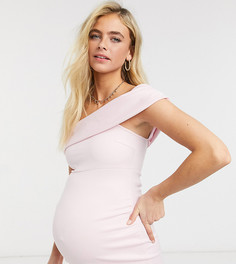 Нежно-розовое платье миди с открытыми плечами для беременных ASOS DESIGN Maternity-Розовый цвет