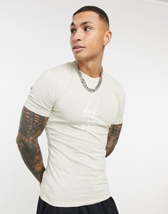 Светло-бежевая облегающая футболка с логотипом в рукописном стиле ASOS Dark Future-Нейтральный