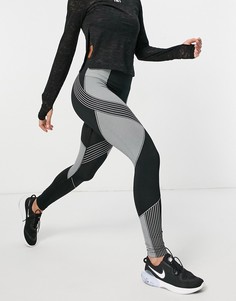 Двухцветные бесшовные леггинсы черного и светло-бежевого цвета HIIT-Черный цвет