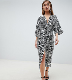 Платье-кимоно миди с принтом "зебра" ASOS DESIGN Petite-Мульти