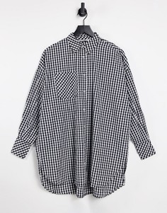 Поплиновая oversized-рубашка в черно-белую клетку Stradivarius-Черный цвет