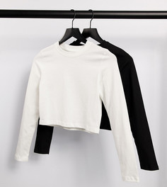 Комплект из 2 укороченных лонгсливов черного и белого цвета Daisy Street-Многоцветный