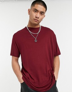 Свободная удлиненная футболка из вискозы бордового цвета ASOS DESIGN-Красный