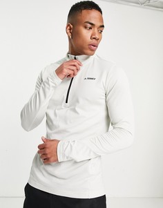 Серый флисовый свитшот с короткой молнией adidas Outdoors Terrex-Зеленый цвет