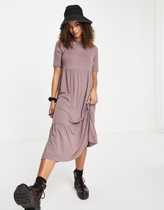 Ярусное свободное платье-футболка миди цвета мокко ASOS DESIGN-Коричневый цвет