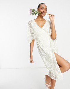 Платье миди цвета экрю из тонкой ткани с пайетками с запахом Maya Bridesmaid-Белый