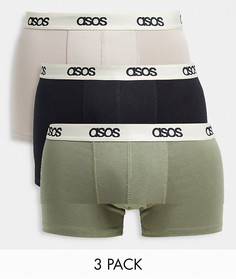 Набор из 3 боксеров-брифов (хаки, бежевые и черные) ASOS DESIGN-Многоцветный