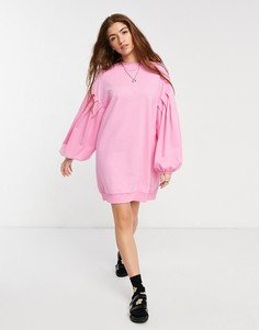 Розовое платье-свитшот в стиле oversized с объемными рукавами ASOS DESIGN-Розовый цвет