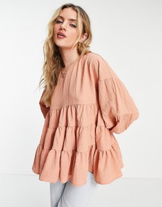 Фактурный светло-коричневый ярусный топ свободного кроя ASOS DESIGN-Бесцветный