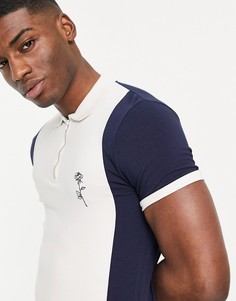 Темно-синяя облегающая футболка-поло в рубчик с вышивкой на груди ASOS DESIGN-Темно-синий