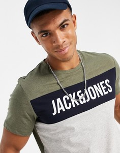Серая меланжевая футболка с фирменной вставкой Jack & Jones-Серый
