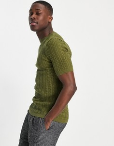 Футболка облегающего кроя с узором «косичка» цвета хаки ASOS DESIGN-Зеленый цвет