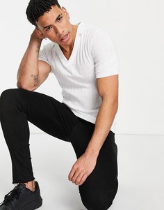 Белое трикотажное поло в рубчик с отложным воротником ASOS DESIGN-Белый