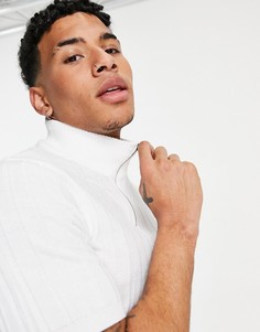 Белая трикотажная футболка в рубчик с короткой молнией ASOS DESIGN-Белый
