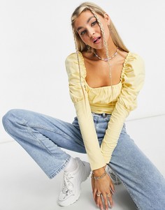 Желтый лонгслив с квадратным вырезом и присборенным лифом ASOS DESIGN