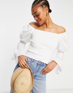Белый джемпер с объемными трикотажными рукавами ASOS DESIGN