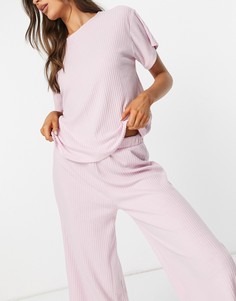 Розовая пижамная свободная футболка в рубчик с кружевом ASOS DESIGN «Выбирай и комбинируй»-Розовый цвет