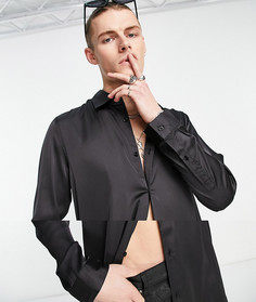 Удлиненная атласная рубашка черного цвета ASOS DESIGN-Черный цвет