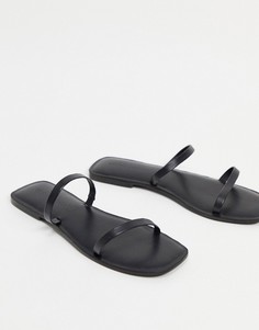 Черные сандалии на плоской подошве с ремешками Vero Moda-Черный цвет