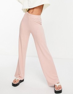 Дымчато-розовые трикотажные брюки с широкими штанинами и завышенной талией от комплекта Pieces Matilde-Розовый цвет