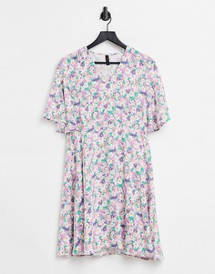 Пестрое платье мини с V-образным вырезом и цветочным принтом Y.A.S.-Многоцветный