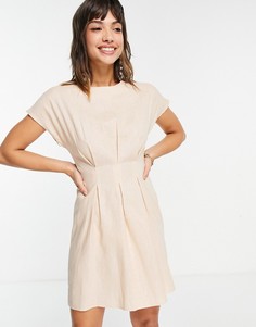 Светло-бежевое платье мини со сборками ASOS DESIGN-Нейтральный