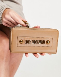 Светло-коричневый удлиненный кошелек с декоративными заклепками Love Moschino-Коричневый цвет