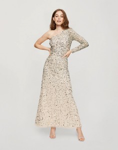 Платье макси на одно плечо с золотистой отделкой Miss Selfridge-Нейтральный