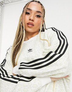 Кремовый oversized-свитшот с леопардовым принтом adidas Originals-Белый