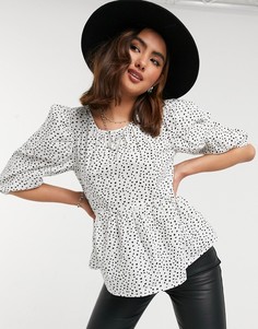 Белая поплиновая блузка в горошек Miss Selfridge-Белый