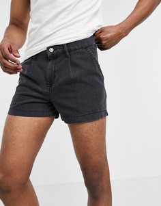 Короткие джинсовые шорты черного цвета со складками ASOS DESIGN-Черный цвет
