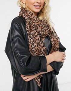 Длинный шарф с леопардовым принтом Miss Selfridge-Коричневый цвет