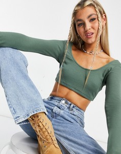 Очень короткий кроп-топ цвета хаки с овальным вырезом спереди и сзади ASOS DESIGN-Зеленый цвет
